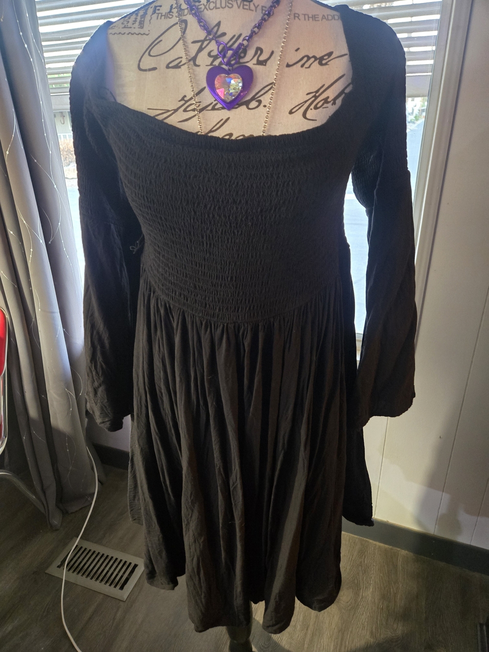 Torrid Vintage Black Smocked Bodice Long Sleeve Dress. With Off Shoulder Detail.